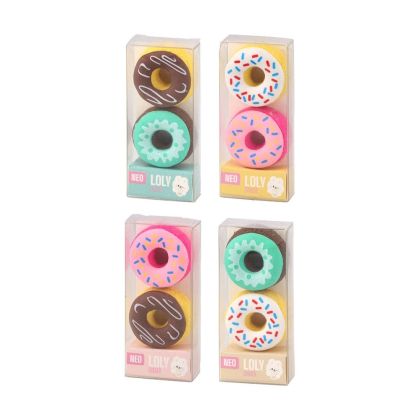 Гума за молив Sazio Loly, донъти, 2 броя, асорти, 1 брой