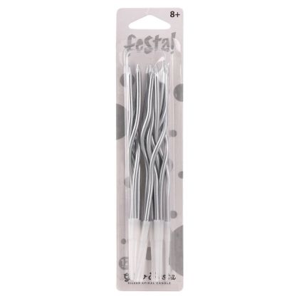 Свещи за торта Festa, спирала, сребристи, 12 броя