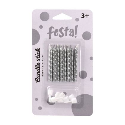 Свещи за торта Festa, класически, сребристи, 8 броя