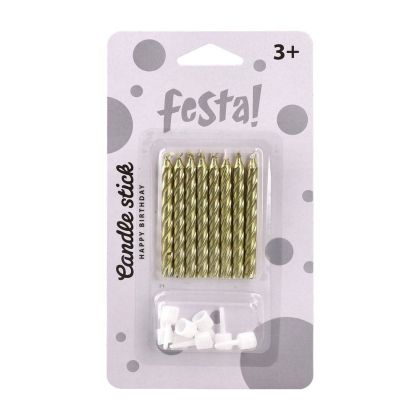 Свещи за торта Festa, класически, златисти, 8 броя