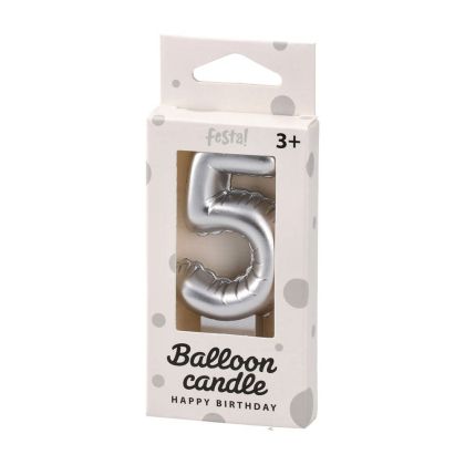 Свещ за торта Festa, цифра 5, сребриста