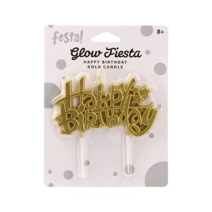 Свещ за торта Festa, Happy Birthday, златиста