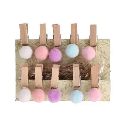 Щипки с помпони Junior, дървени, 10 броя