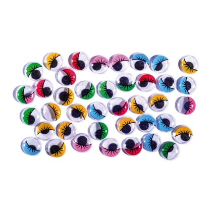 Очички Junior, мърдащи, цветни, с мигли, 12 mm, 40 броя