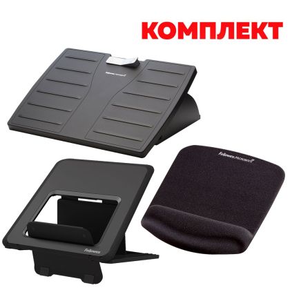 Fellowes Поставка за крака Microban, регулируема, в комплект с Поставка за лаптоп Breyta и Пад за мишка Plushtouch, ергономичен