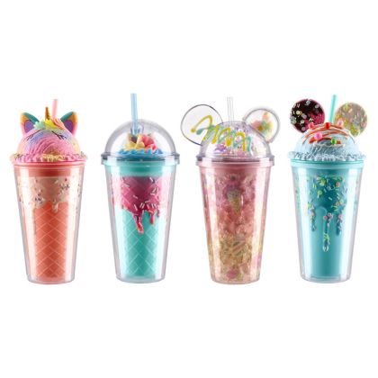 Чаша Takk Lagro 20, със сламка, сладолед, 450 ml, асорти, 1 брой