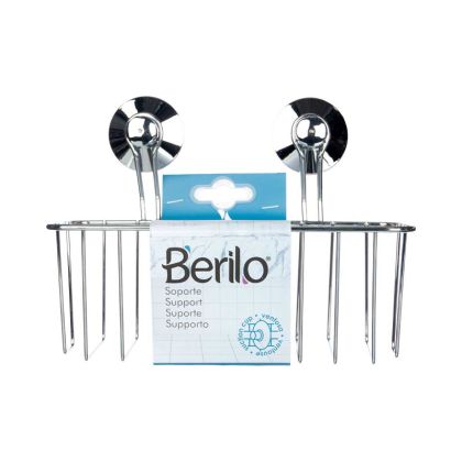 Поставка за баня Berilo, стенна, правоъгълна, метална, с вакуум, сребриста