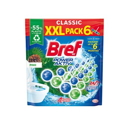 Ароматизатор за тоалетна Bref Power Aktiv, бор, 6 х 50 g