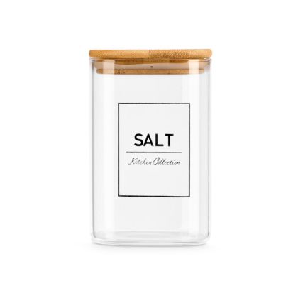 Буркан Vivalto, боросиликатно стъкло, с бамбуков капак, надпис сол, 1.2 L
