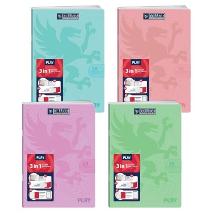 Тетрадка Play College, A4, широки редове, офсетова хартия, 50 листа, асорти, 1 брой