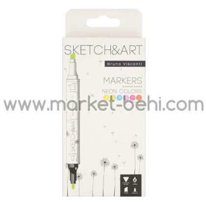 Двувърхи маркери Sketch&Art, 6 цвята, Неон