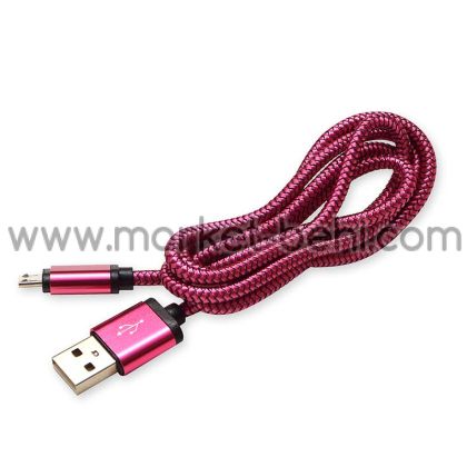 Кабел USB 2.0 Type A - Micro Type B, 1м, с оплетка цикламен