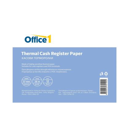 Office 1 Касова ролка, термо, широчина 57 mm, дължина 28 m, 12 броя