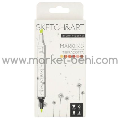 Двувърхи маркери Sketch&Art, 6 цвята, Теракота