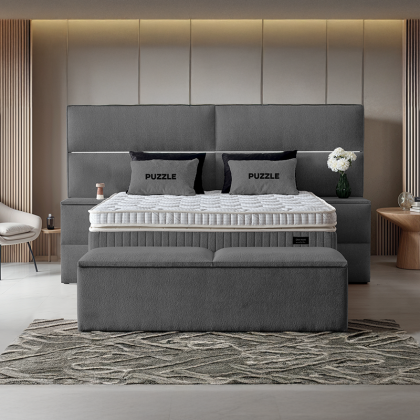 Тапицирана спалня с матрак PUZZLE 180 х 200 - сив 16