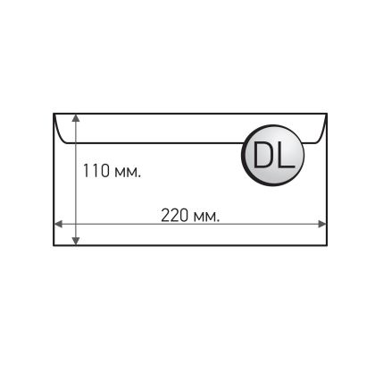 Office 1 Плик, DL, 110 x 220 mm, хартиен, със самозалепваща лента, бял, 100 броя