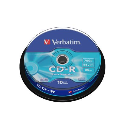CD-R Verbatim, 700 MB, 52x, със защитно покритие, 10 броя в шпиндел