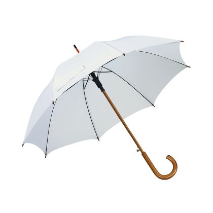 Office 1 Чадър, автоматичен, с извита дървена дръжка, 103 cm, бял