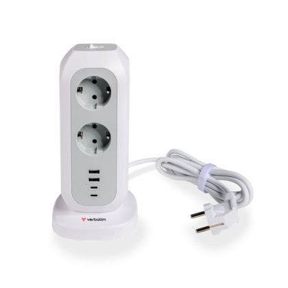 Разклонител Verbatim EUPT-01, Power Tower, вертикален, 11 гнезда, USB