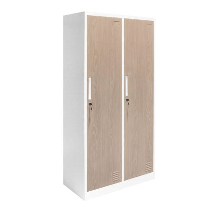 Гардероб RFG, двоен, метален, 900 х 450 х 1850 mm, кехлибарен дъб и бяло