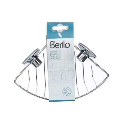 Поставка за баня Berilo, стенна, ъглова, метална, с вакуум, сребриста