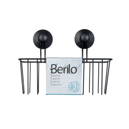 Поставка за баня Berilo, стенна, правоъгълна, метална, с вакуум, черна