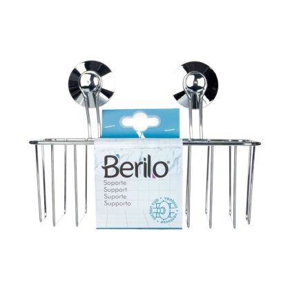 Поставка за баня Berilo, стенна, правоъгълна, метална, с вакуум, сребриста
