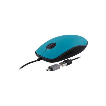 Мишка TNB Sunset, с кабел, USB Type-A, с адаптер USB Type-C, 3 бутона, синя