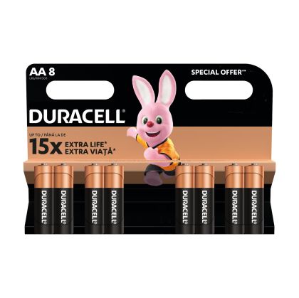 Алкална батерия Duracell, AA, LR6, 1.5 V, 8 броя