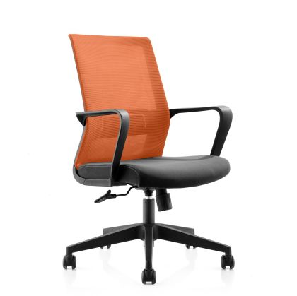 Офис стол RFG Smart W, дамаска и меш, Tilt механизъм, до 120 kg, черна седалка, оранжева облегалка