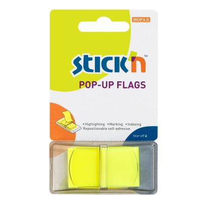 Stick'n Самозалепващи се индекси, PVC, 45 x 25 mm, жълти, 50 броя