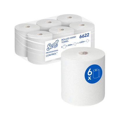 Кърпи за ръце Kimberly-Clark Scott Control 6622, на ролка, 300 m, бели, 6 броя