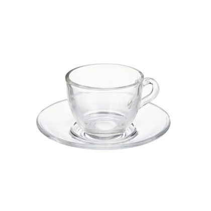 Чаша за кафе Vivalto, с чинийка, стъклена, 85 ml, 6 броя