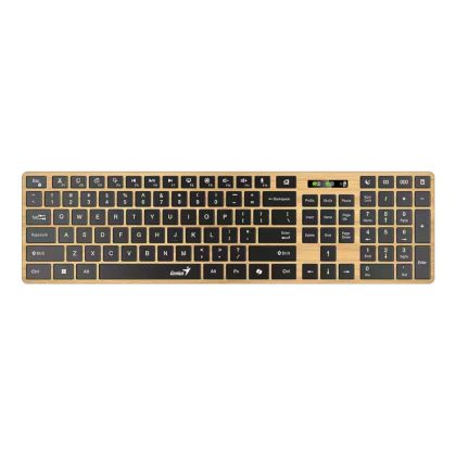 Клавиатура Genius Slimstar 7250BT, безжична, AI Copilot, Bluetooth/USB, 12 бързи бутона, AAA, дървесна