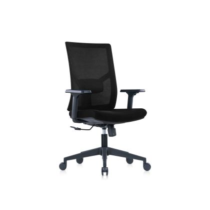 Ергономичен стол RFG Snow Black W, дамаска и меш, Multi-function механизъм, до 120 kg, черна седалка, черна облегалка