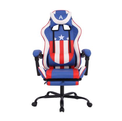 Геймърски стол RFG Max Game, екокожа, Multi-function механизъм, метална основа, до 150 kg, син и бял