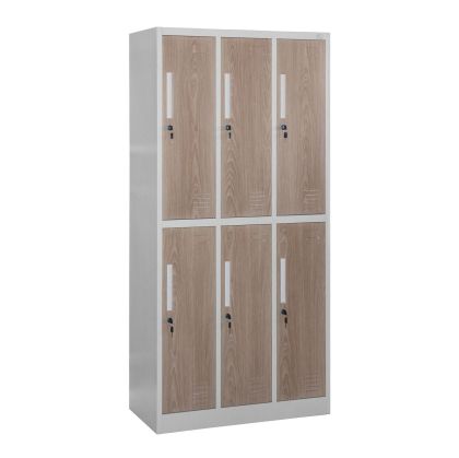 Гардероб RFG, троен, метален, с 6 врати, 900 х 450 х 1850 mm, кехлибарен дъб и бяло