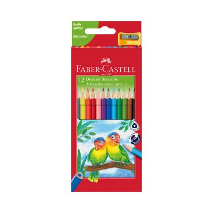 Faber-Castell Цветни моливи Triangular Junior, 12 цвята, с включена острилка