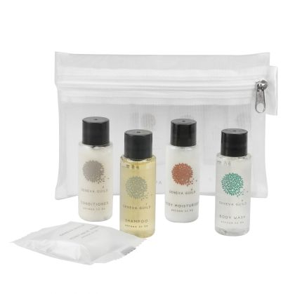 Комплект GFL Cosmetics Geneva, душ гел, шампоан, балсам, лосион за тяло и твърд сапун, 0.03 l