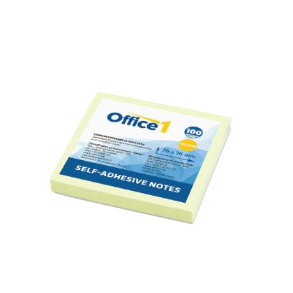 Office 1 Самозалепващи се листчета, 76 x 76 mm, пастелни, жълти, 100 листа