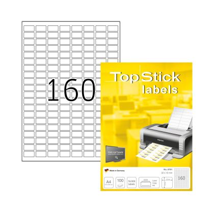 Top Stick Самозалепващи се етикети, A4, заоблени, 22 х 12 mm, 160 броя, 100 листа