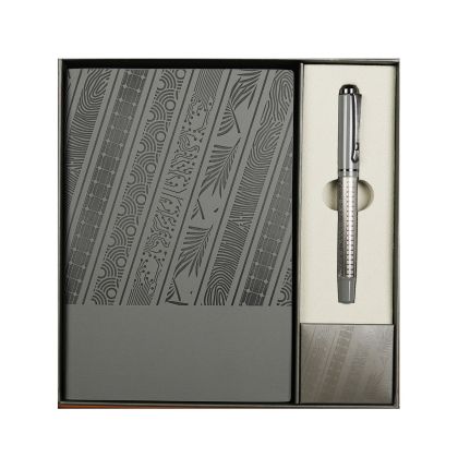 Office 1 Комплект тефтер и химикалка Floral Gray, в кутия, сиви