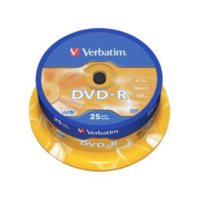 DVD-R Verbatim, 4.7 GB, 16x, AZO покритие, 25 броя в шпиндел