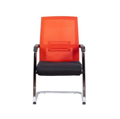 Посетителски стол RFG Roma M, дамаска и меш, метална основа, до 120 kg, черна седалка, червена облегалка