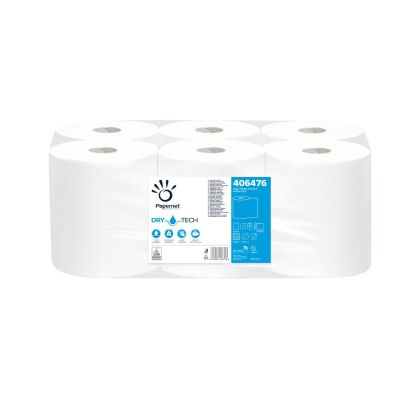 Кърпи за ръце Papernet Dry Tech, на ролка, еднопластови, 247 m, 6 броя