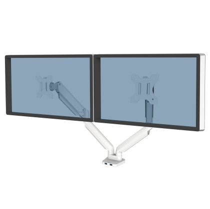 Стойка за 2 монитора Fellowes, с двойно рамо, до 8 kg, 32'', бяла