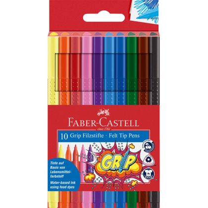 Флумастери Faber-Castell Grip, 10 цвята