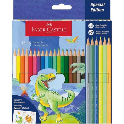 Цветни моливи Faber-Castell Динозавър,18+6 цвята