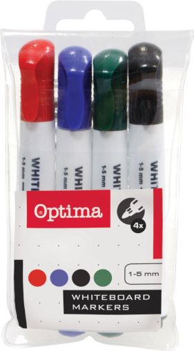 Комплект маркери за бяла дъска Optima, объл връх, 4 цвята