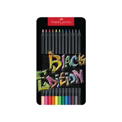 Моливи цветни Faber Castell  Black Edition, метална кутия, 12 цвята
